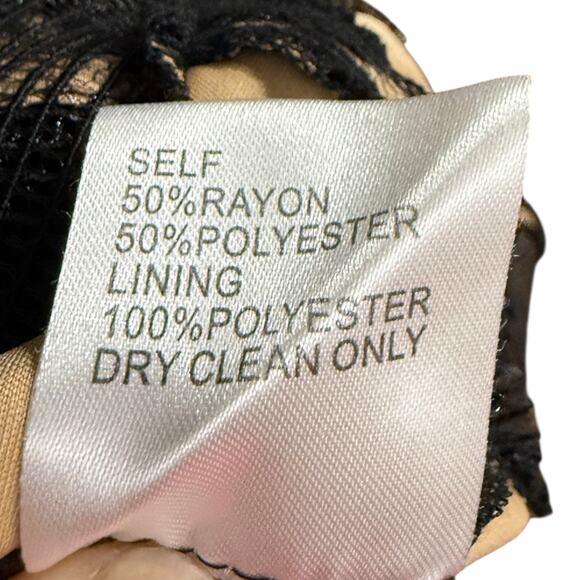 Tadashi Shoji Size 10 A-Line Midi Dress Black Corded Embroidery Tulle Overlay - Picture 9 of 10